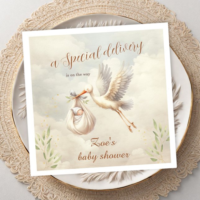 Special Delivery Gender Neutral Stork Baby Shower Napkin (Special Delivery Gender Neutral Stork Baby Shower Napkins)