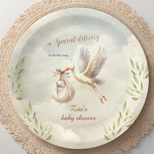 Special Delivery Gender Neutral Stork Baby Shower Paper Plate