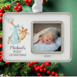 Special Delivery Giraffe First Christmas Photo Silver Plated Framed Ornament<br><div class="desc">Cute special delivery giraffe baby Boys First Christmas Ornament. . Matching items available in our shop.</div>