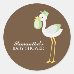Special Delivery Green Stork Classic Round Sticker