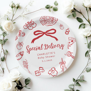 Special Delivery Italian Whimsical Bow Baby Shower Paper Plate