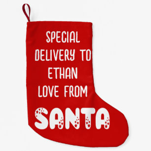Special Delivery Name From Santa White Red Small Christmas Stocking