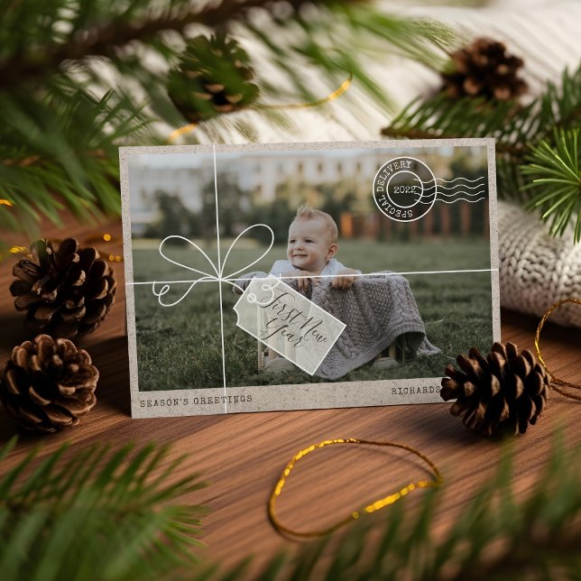 Special Delivery Parcel First New Year Baby Photo Holiday Card (Special Delivery Parcel First New Year Baby Photo Holiday Card)