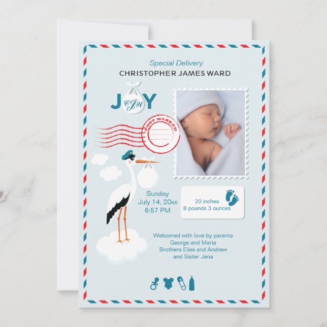 Special Delivery Photo Birth Announcement (Front)