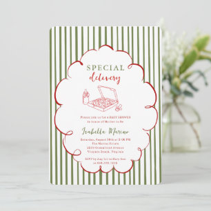 Special Delivery Pizza All in One Baby Shower In Invitation