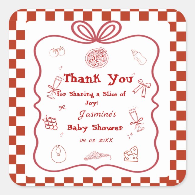 Special Delivery Pizza Baby Shower Party Square Sticker (Front)
