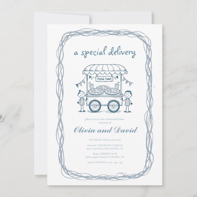 Special Delivery Pizza doodle baby shower girl boy Invitation (Front)