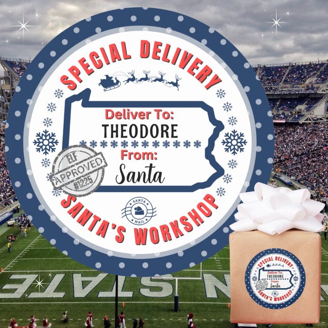 Special Delivery Santa to Child in Pennsylvania Classic Round Sticker (Recommend 3"/Matte for hand written names. Merry Christmas!)