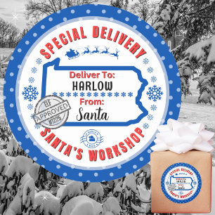Special Delivery Santa to Child in Pennsylvania Classic Round Sticker
