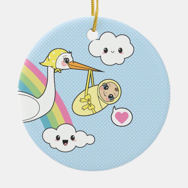 Special Delivery - Stork & Baby Ceramic Tree Decoration (Front)