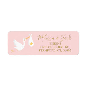 Special Delivery Stork Baby Pink Return Address