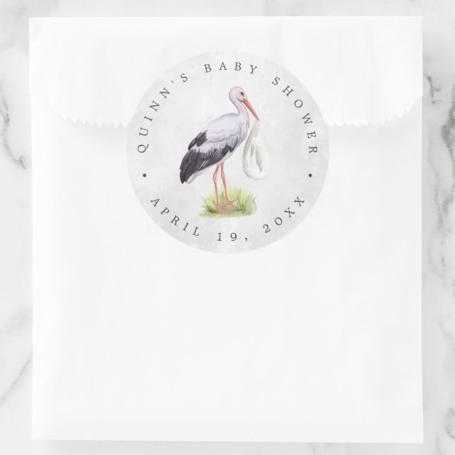 Special Delivery | Stork Baby Shower Favour Sticke Classic Round Sticker (Bag)