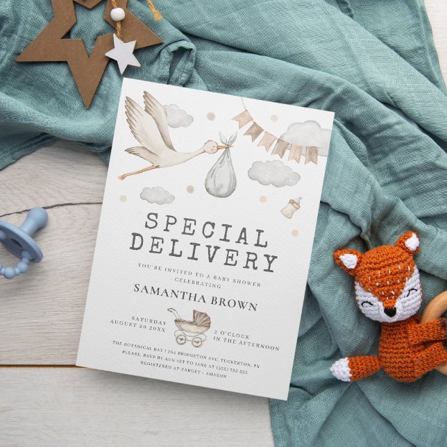 Special Delivery Stork Baby Shower Invitation (Creator Uploaded)