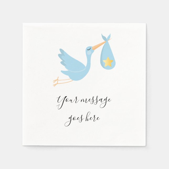Special Delivery Stork Blue Baby Shower Sprinkle Napkin (Front)