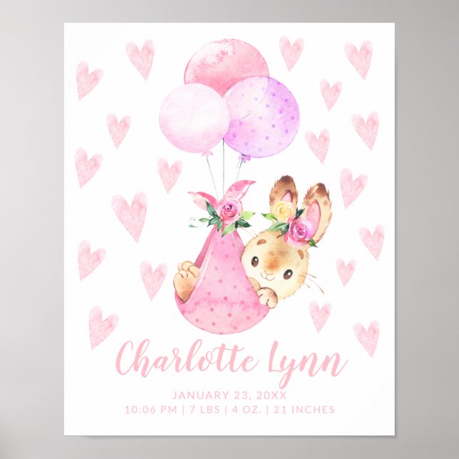 Special Delivery Stork Bunny Rabbit Baby Stats Poster (Front)