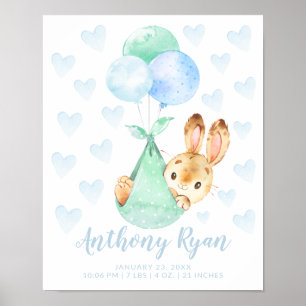 Special Delivery Stork Bunny Rabbit Baby Stats Poster