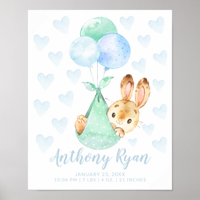 Special Delivery Stork Bunny Rabbit Baby Stats Poster (Front)