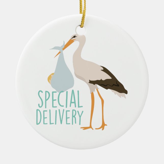 Special Delivery Stork Ceramic Tree Decoration (Front)