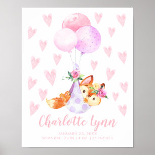 Special Delivery Stork Fox Baby Stats Poster