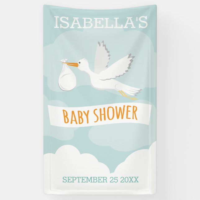 Special Delivery Stork Gender Neutral Baby Shower Banner (Vertical)