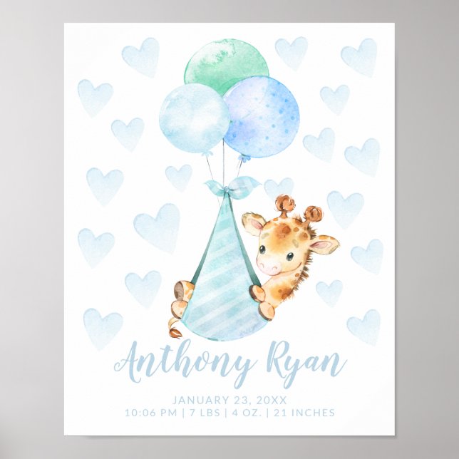 Special Delivery Stork Giraffe Baby Stats Poster (Front)