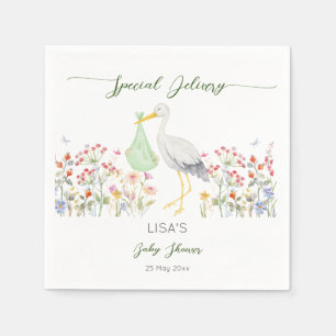 Special delivery stork spring baby shower printed napkin