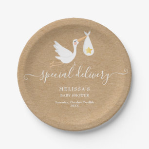 Special Delivery Stork Star Baby Shower Rustic Paper Plate