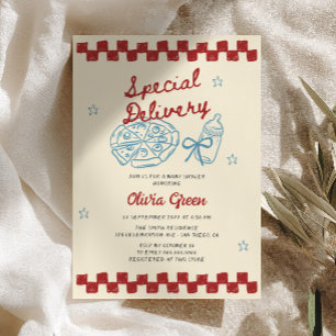 Special Delivery Vintage Pizza Baby Shower Invitation