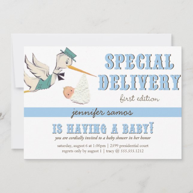 Special Delivery - Vintage Stork Invitation (Front)
