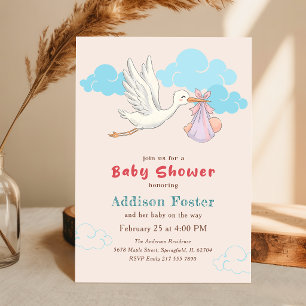 Special Delivery Watercolor Stork Baby Shower Invitation