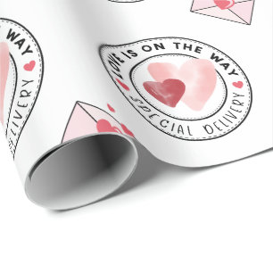 Special Delivery Watercolor Valentine Hearts Wrapping Paper