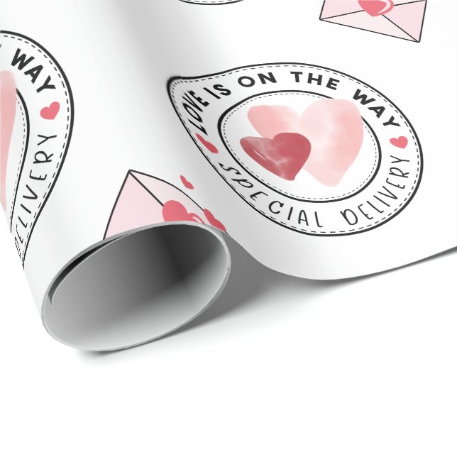 Special Delivery Watercolor Valentine Hearts Wrapping Paper (Roll Corner)