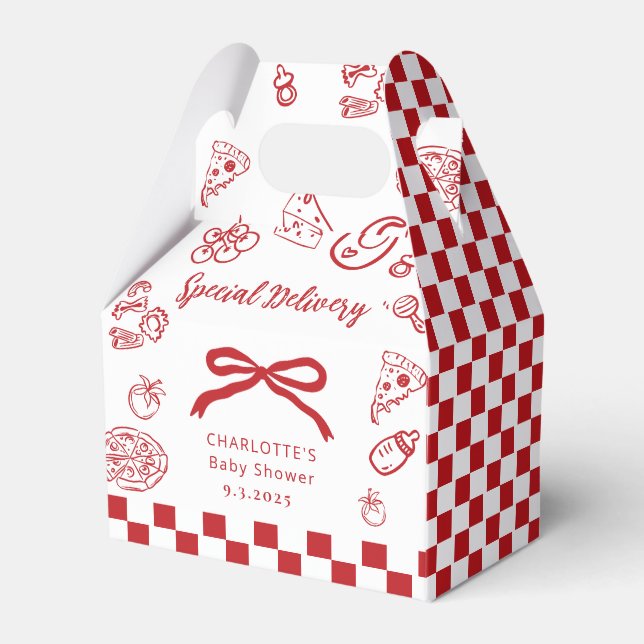 Special delivery Whimsical Bow Baby Shower Favour Box (Front Side)