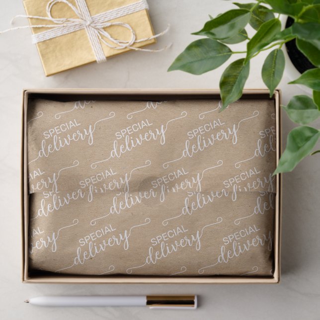 Special Delivery Word Art Faux Rustic Brown Kraft Tissue Paper (Gift)