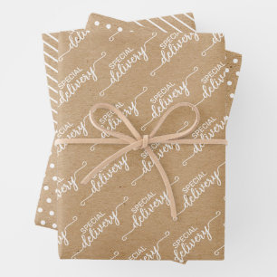 Special Delivery Word Art on Faux Kraft Wrapping Paper Sheet