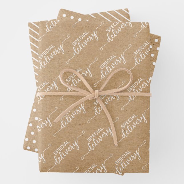 Special Delivery Word Art on Faux Kraft Wrapping Paper Sheet (In situ)