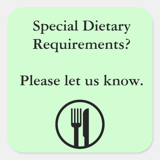 Special Dietary Requirements Square Sticker | Zazzle.co.uk