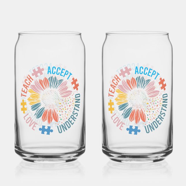 Special Education SPED Teacher Autism Sunflower Can Glass (Front)