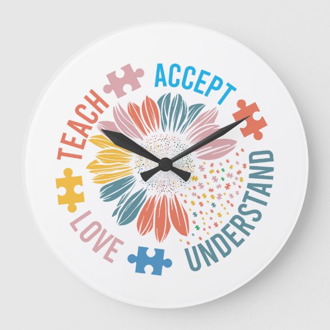 Special Education SPED Teacher Autism Sunflower Large Clock (Front)