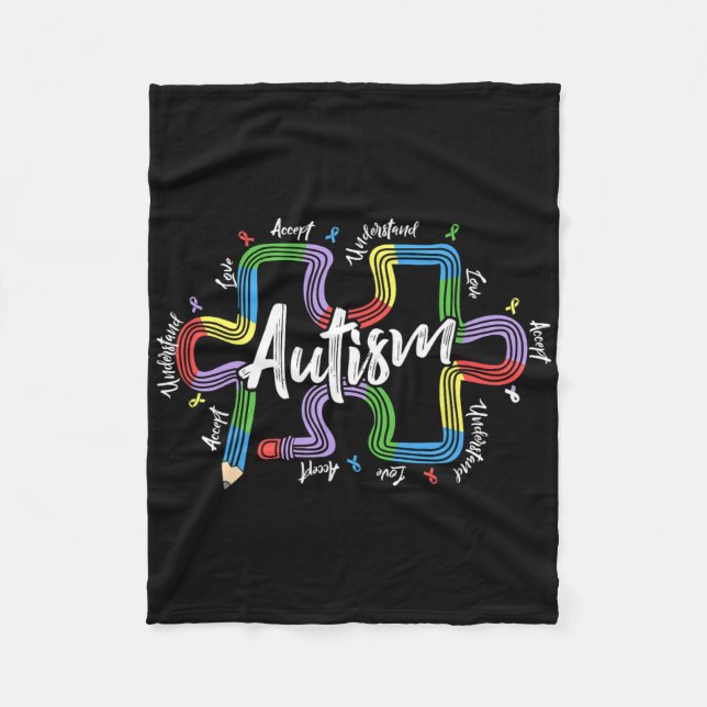Special Education Teacher Autism Accept Understand Fleece Blanket (Front)