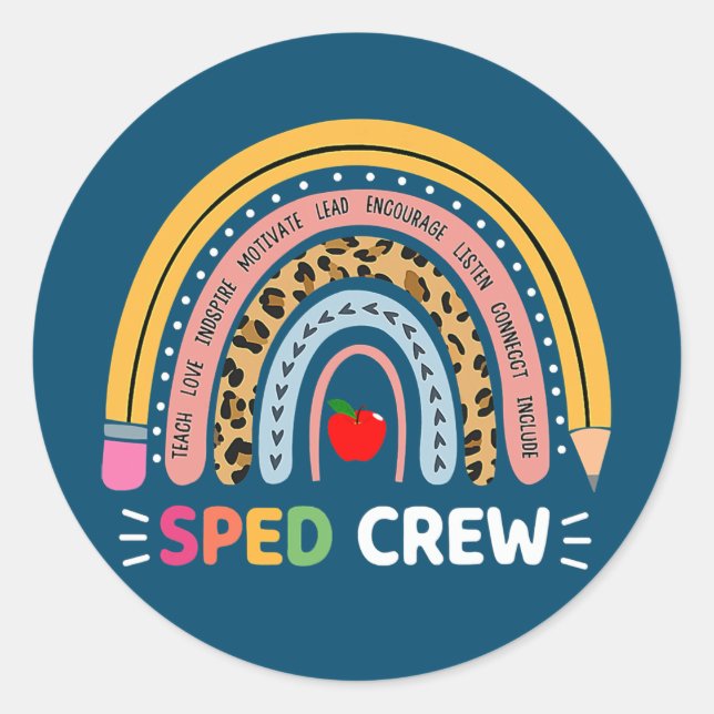 Special Education Teacher Sped Crew Boho Rainbow  Classic Round Sticker (Front)