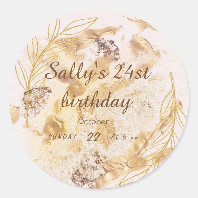 Special Elegant Pink And Gold Birthday Classic Round Sticker (Front)