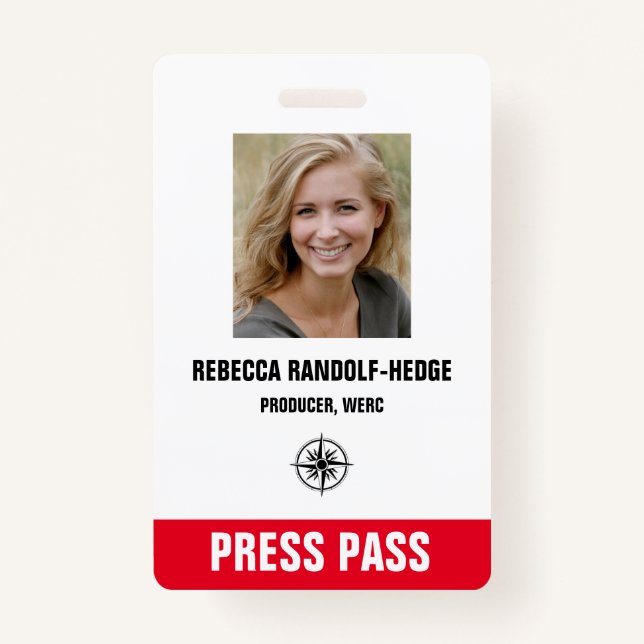 SPECIAL EVENT PRESS PASS - Photo I.D. ID Badge (Front)
