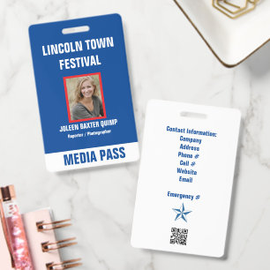 Special Event Security Media Pass QR code Badge ID Badge