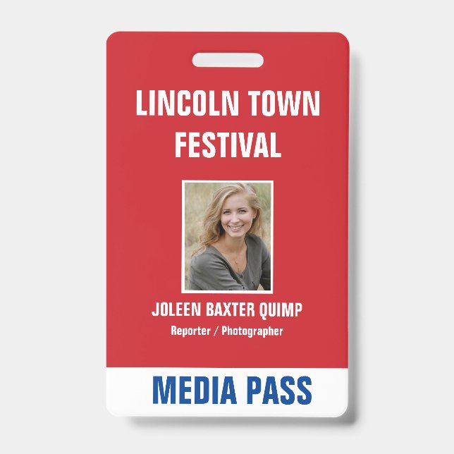 Special Event Security Media Pass QR code ID Badge (Front)