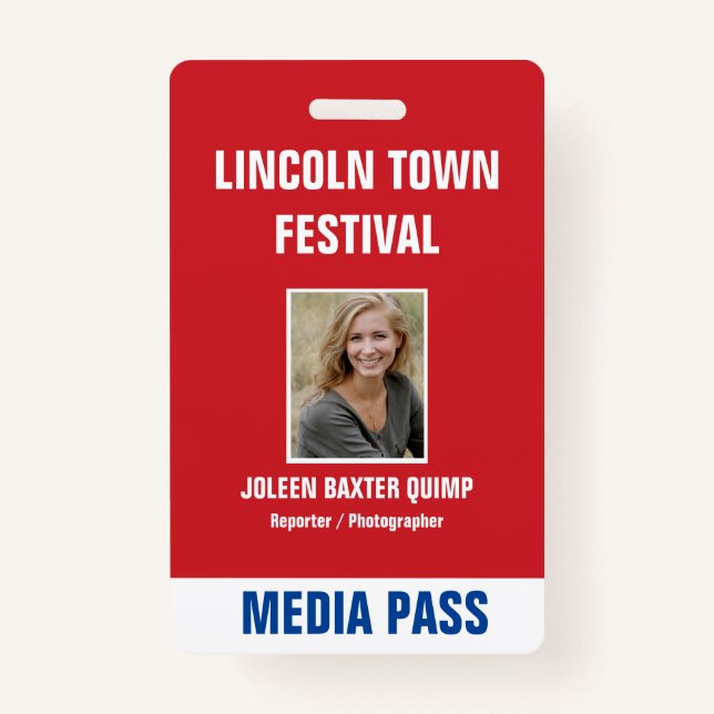 Special Event Security Media Pass QR code ID Badge (Front)