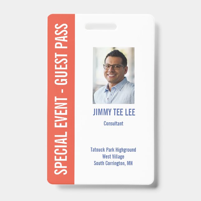 Special Event Security Photo Pass ID Badge (Front)