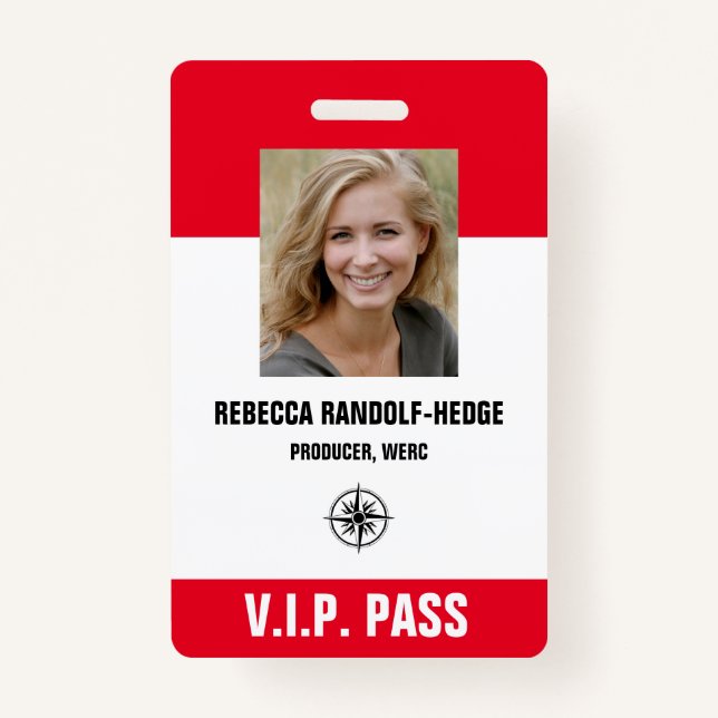 SPECIAL EVENT V.I.P. PASS - Photo I.D. ID Badge (Front)