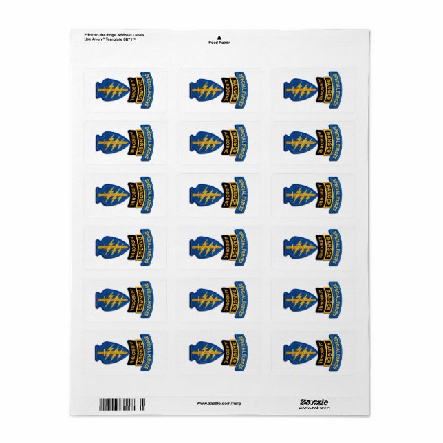 Special Forces Rangers SF SFG SOF Veterans Patch Label (Full Sheet)