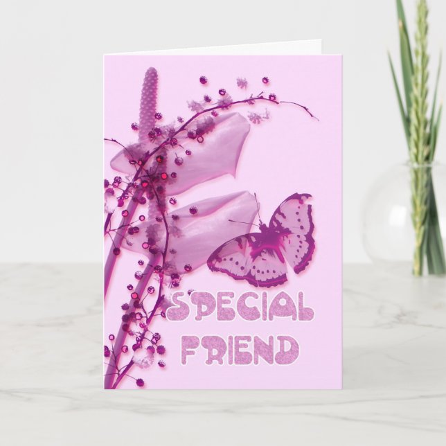 Special Friend Birthday card, pink with buttefly a Card (Front)